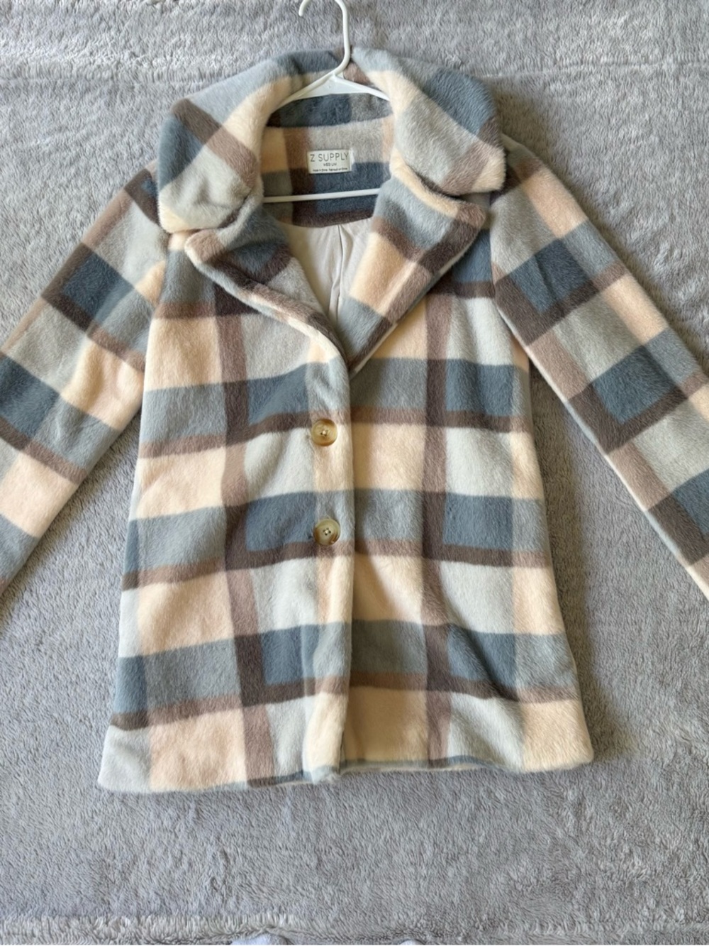 Z Supply Plaid Fuzzy Button-Up Coat in Cream, Gray & Brown Tones